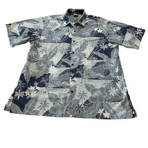 Go Barefoot Hawaiian Shirt Mens Large Blue Tropical Floral Camp Beach Summer‎